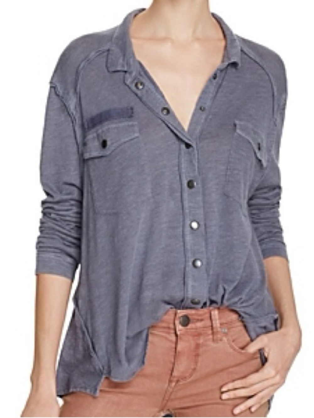 Free People Washed Slate Blue Button-Front Women’s Top Size XS